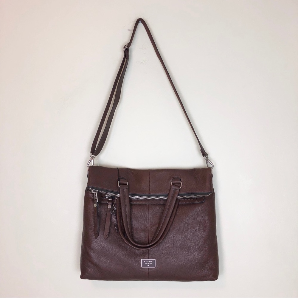 Fossil Dawson Espresso Fold Over Leather Tote